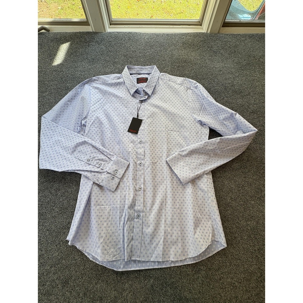 Jared Lang Shirt Mens XL Light Blue Geometric Pattern Long Sleeve Button Up